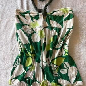 True Y2K American Eagle Outfitters green and white tropical floral halter top Lg